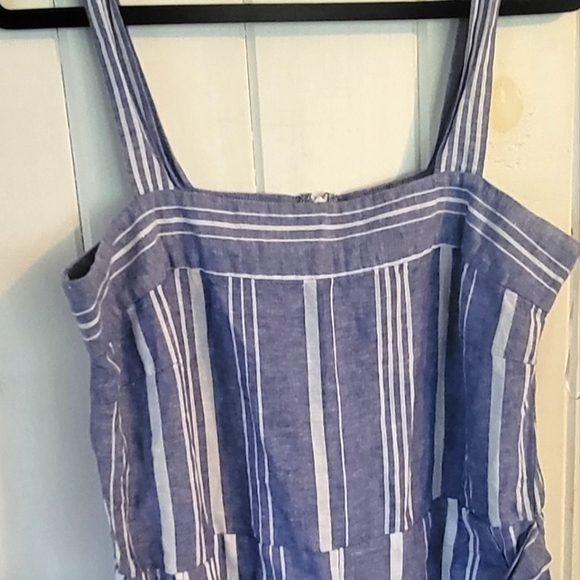 Nautica Linen Blend Bib Elastic Back Stripe Jumpsuit - Picture 3 of 10